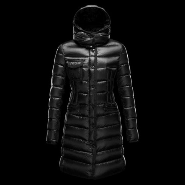 Moncler Donna lungo caldo Giù cappotto nero Presa M1075